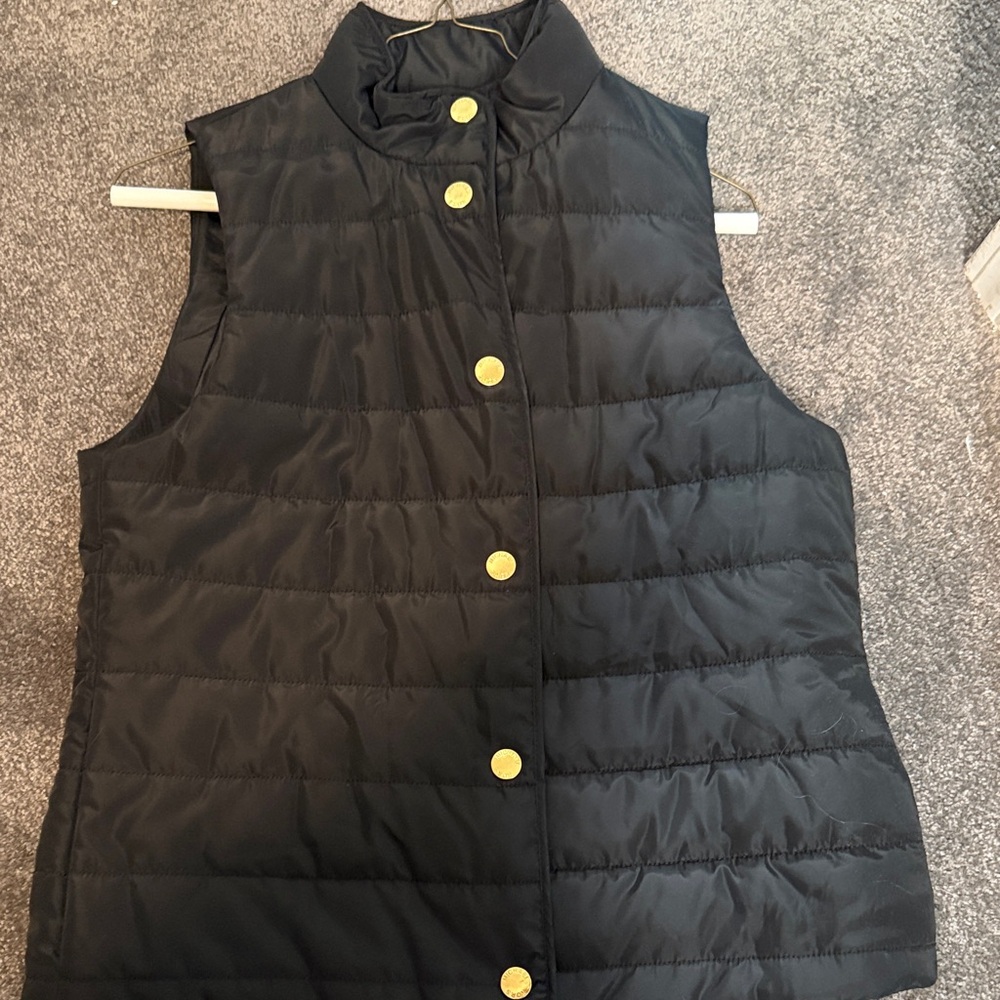Michael Kors Black Puffer Vest with Gold Accents